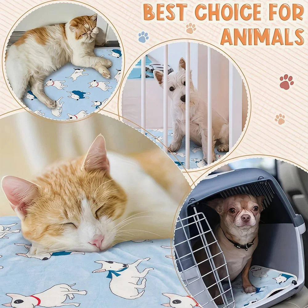 Soft Flannel Pet Blanket Cute Bulldog Print Warm Dog Bed Mat Cat Cover Breathable Sleeping Pad for Puppy Kitten Hamster Supplies