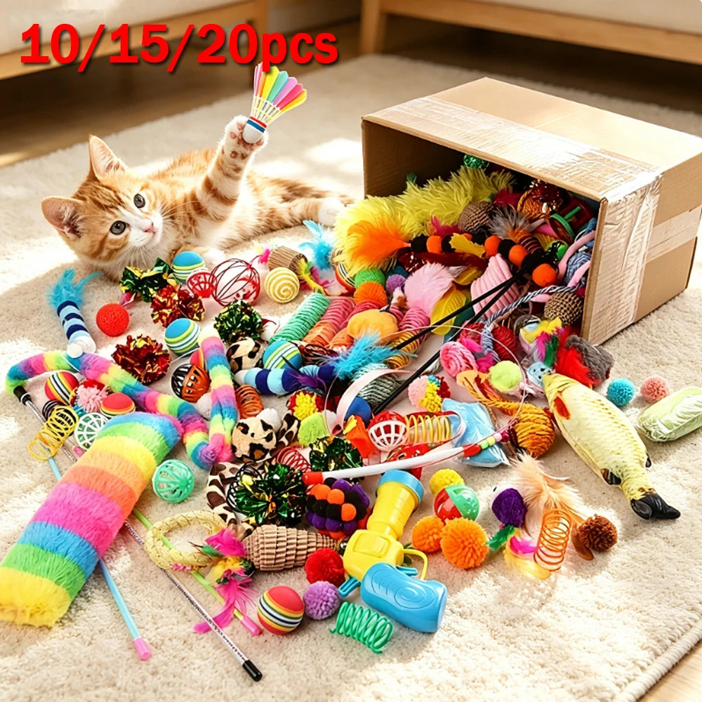100 Styles Mixed Pet Toy Set, Random Assorted Interactive Cat & Dog Toys, Variety Chew Squeaky Play Toys for Small Pets