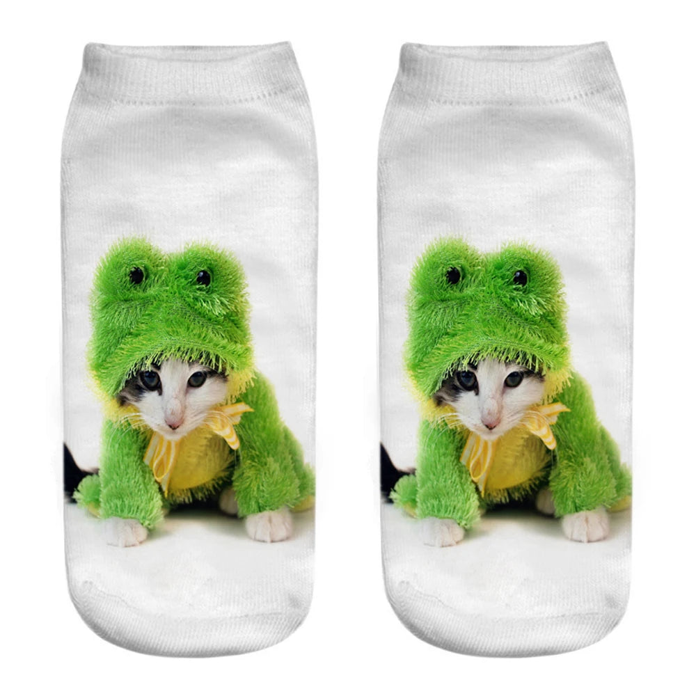 New Women Hot Sell 3D Printed Cool Fashion Funny Cats Cosplay Daily Life Story Socks Short Socks Art Novelty Xmas Gift Dropship