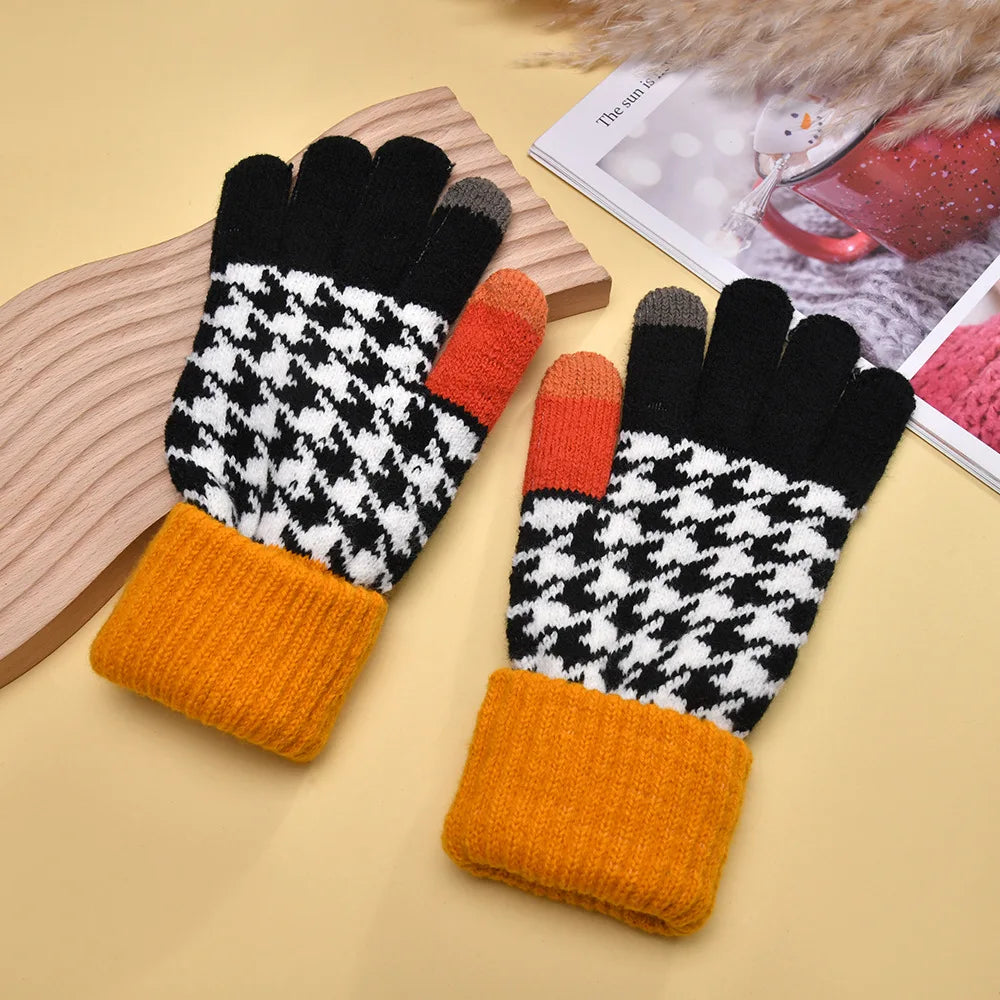 Women's Autumn Winter Gloves  Warm Hand Protection Touch Screen Splicing Thick Fashion Gloves Solid Color Simple Funny Wholesale
