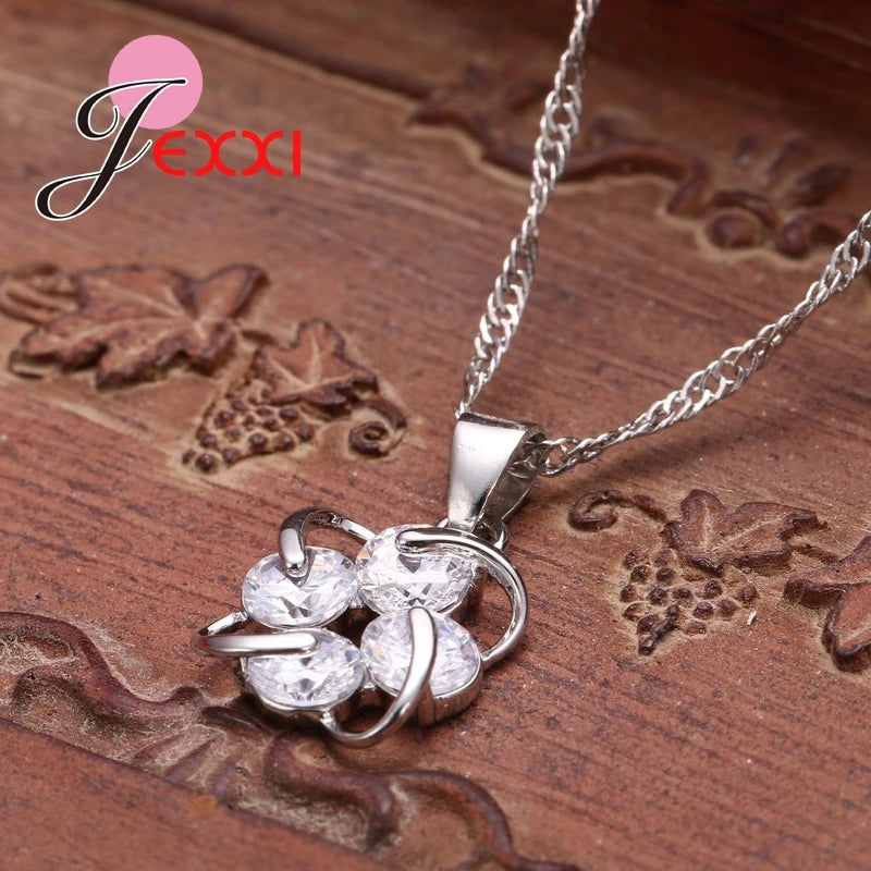 Women 925 Sterling Silver Jewelry Set Fashion Luxury Jewelry CZ Crystal Necklace Earring Pendant Bridal Jewellery Set