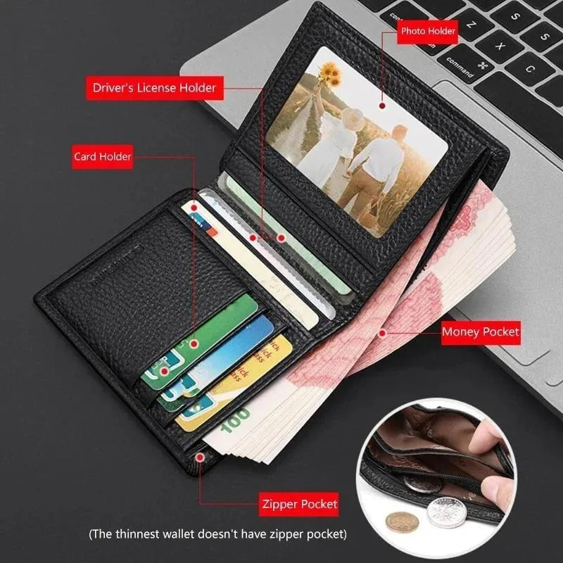 Vertical Short Wallets for Men Genuine Leather Rfid Blocking Wallet Men Coin Pocket Slim Card Holder Minimalist Small Purse