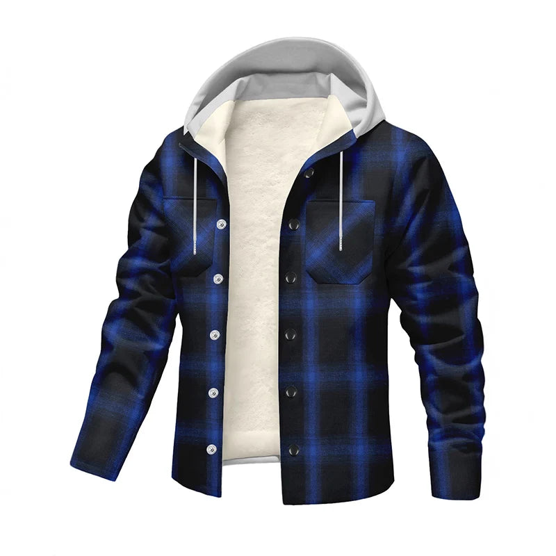 Plus Fleece Warm Plaid Hooded Jacket Men Y2K Street Loose Cardigan Hoodies Man Autumn Winter Thicken Single Breasted Casual Coat