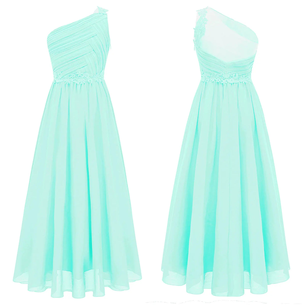 Kids Flower Girls Dress One Shoulder Pleated Evening Wedding Party Formal Occasion Long Maxi Junior Bridesmaid Tulle Dresses