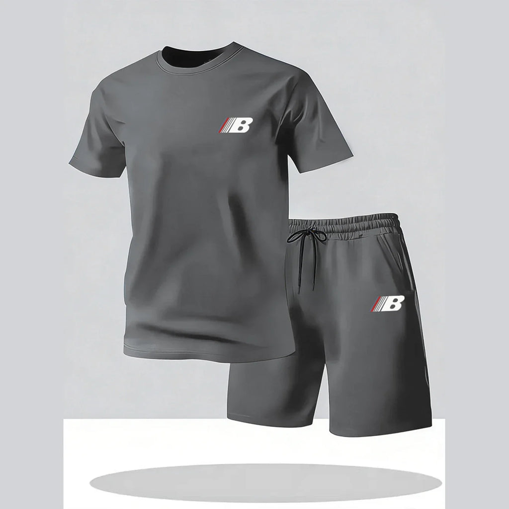 Sports Style Men's Summer Breathable Sportswear Short Sleeved T-shirt+shorts, Lightweight and Comfortable Casual 2-piece Set