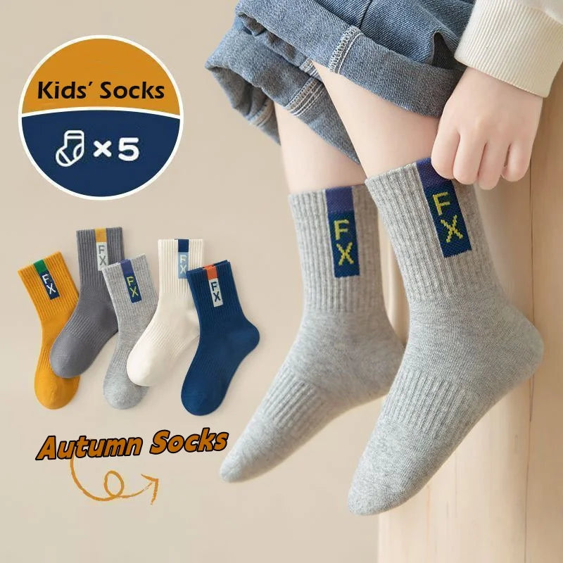 5 Pairs Baby Socks Spring Autumn New Cotton Socks Kids Sport Sock 1-14T Boys Letter Pattern