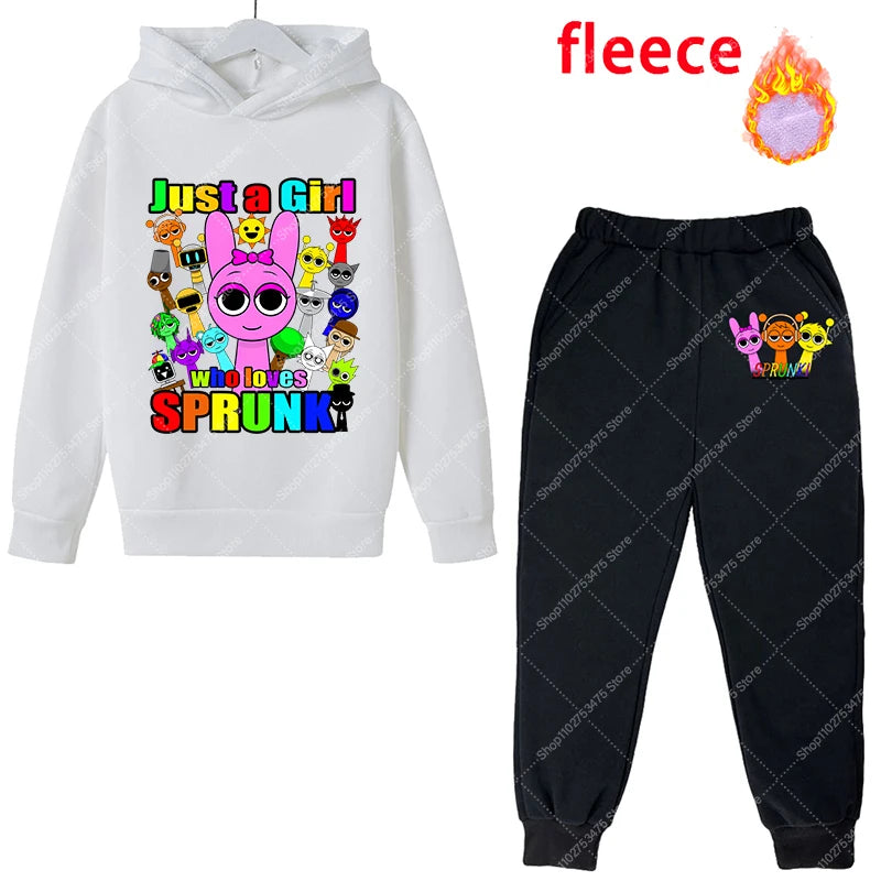 Sprunki Kids Anime Cute Hoodies Pants Set Children Autumn Winter Clothing Boy Girl Cartoon Hooded Top Fashion Trousers Gift 2025