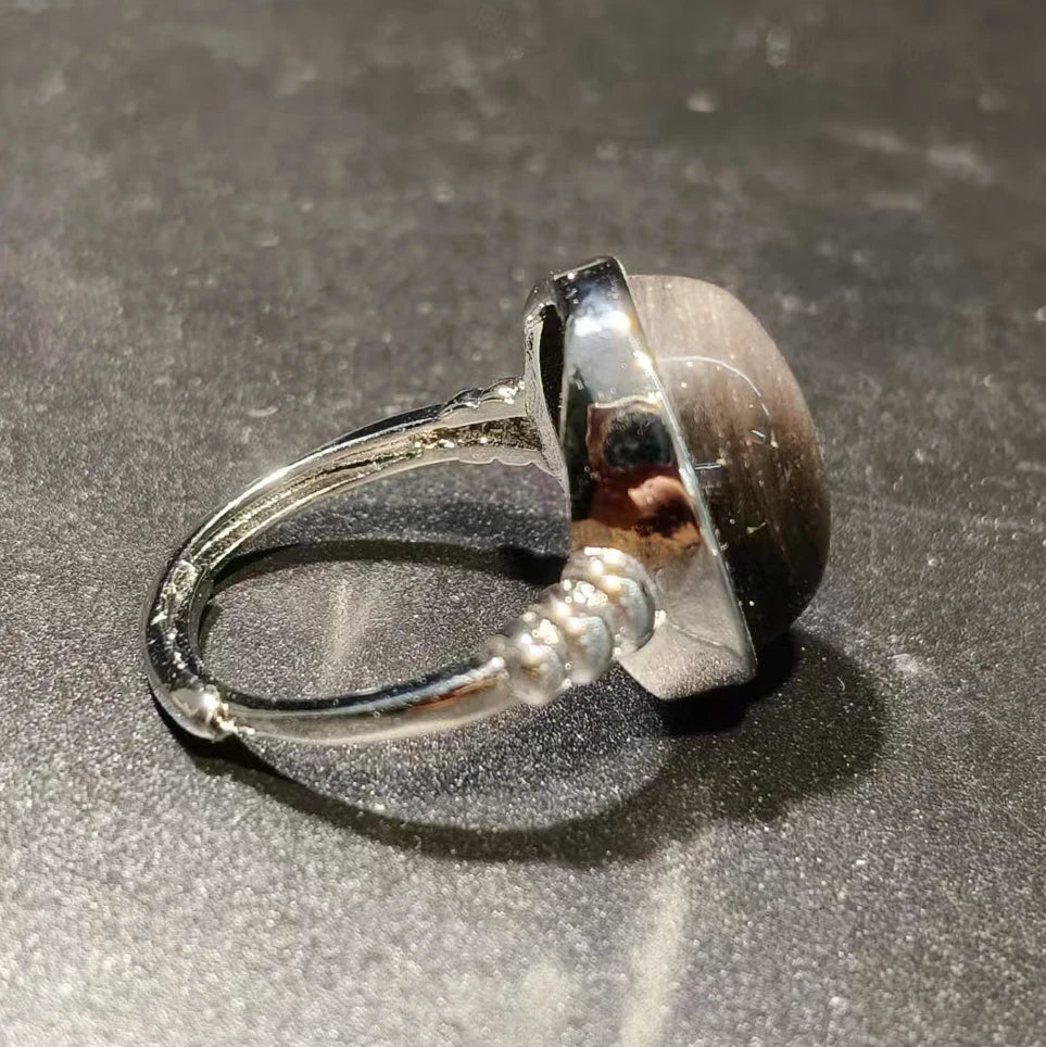 100% natural gemstone silver obsidian gold obsidian ring for men adjustable copper-plated silver rings jewelry gift