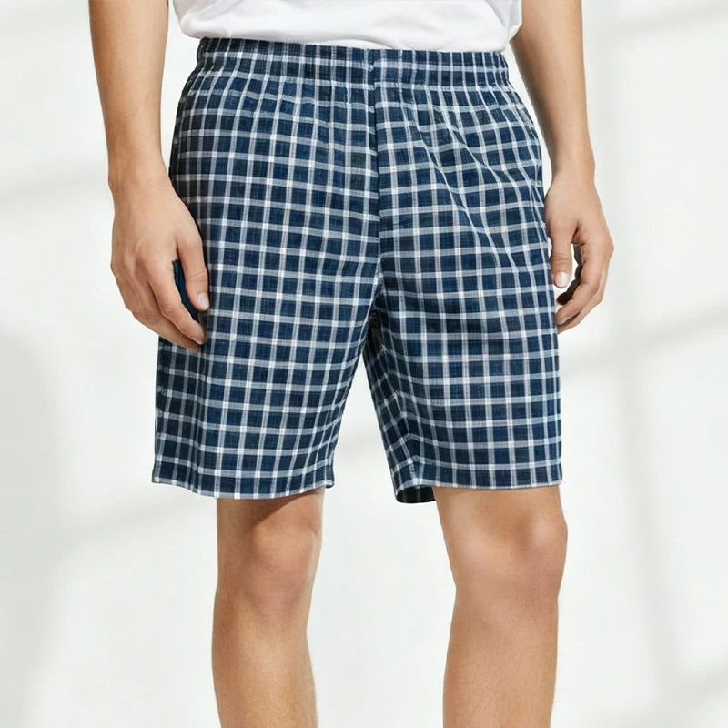 Cotton Plaid Pajama Pants Men Comfortable Widen Waist Elastic Pajamas Sleep Shorts Button Placket Pants pijama hombre