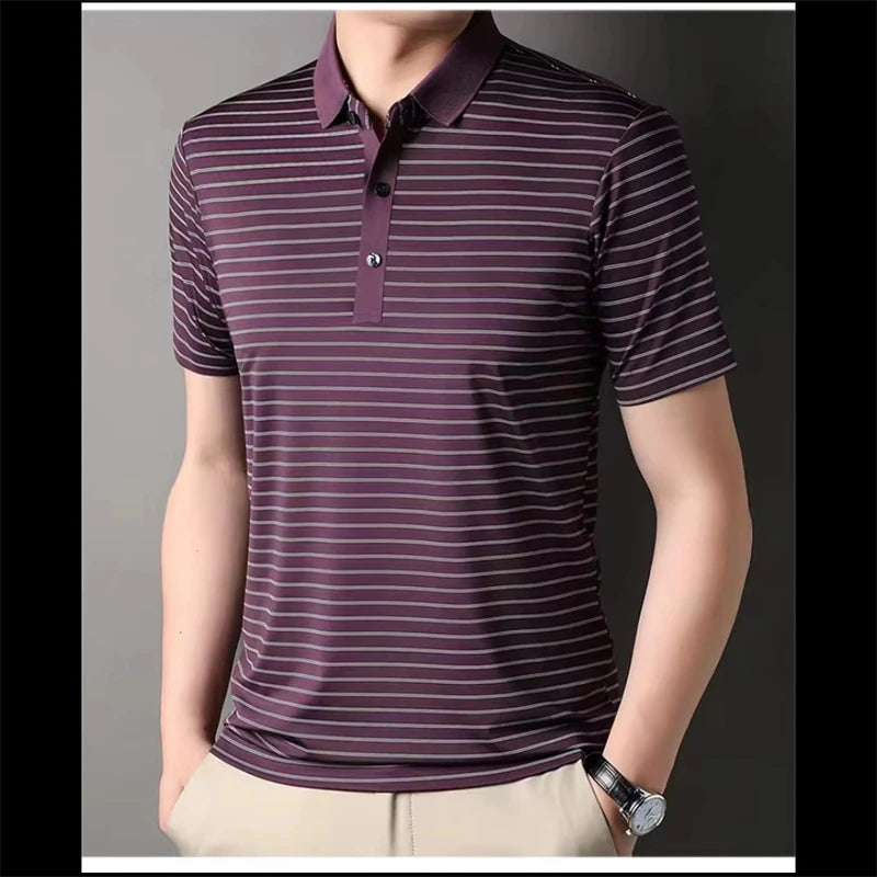 Retro Stripe Graphic Polo Shirts For Men Simple Fashion Daily Wear 3D Printed Father Polo Shirt Casual Breathable Oversized Tops