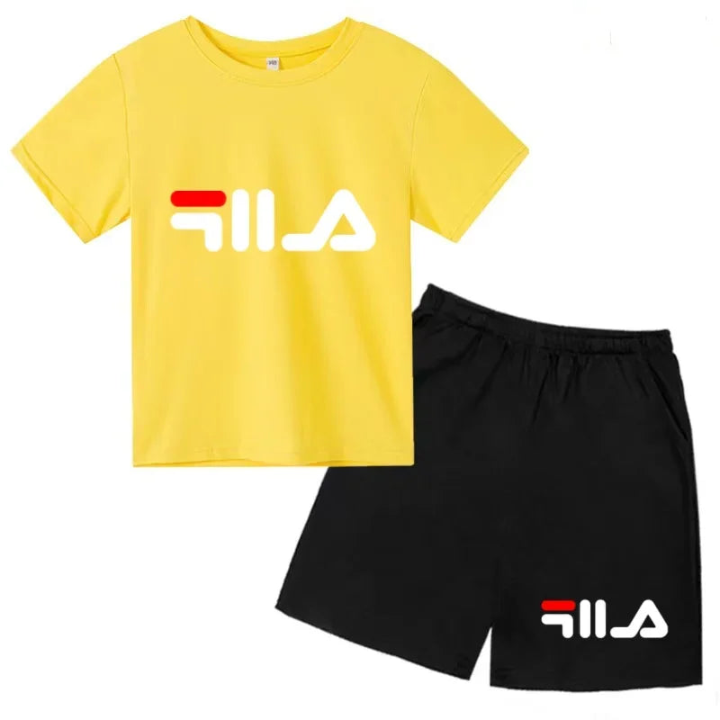 Summer Kids Letter Print 2PCS Outfits Casual Short Sleeve T-Shirt & Shorts Set Sports Tracksuit for Boys Girls 3-12Y