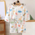 Boys Girls Baby Pajamas 2-Piece Set Kids Summer Breathable Soft Fabric Home Cute New Cartoon Rocket Spacecraft Car Sleepwear Set