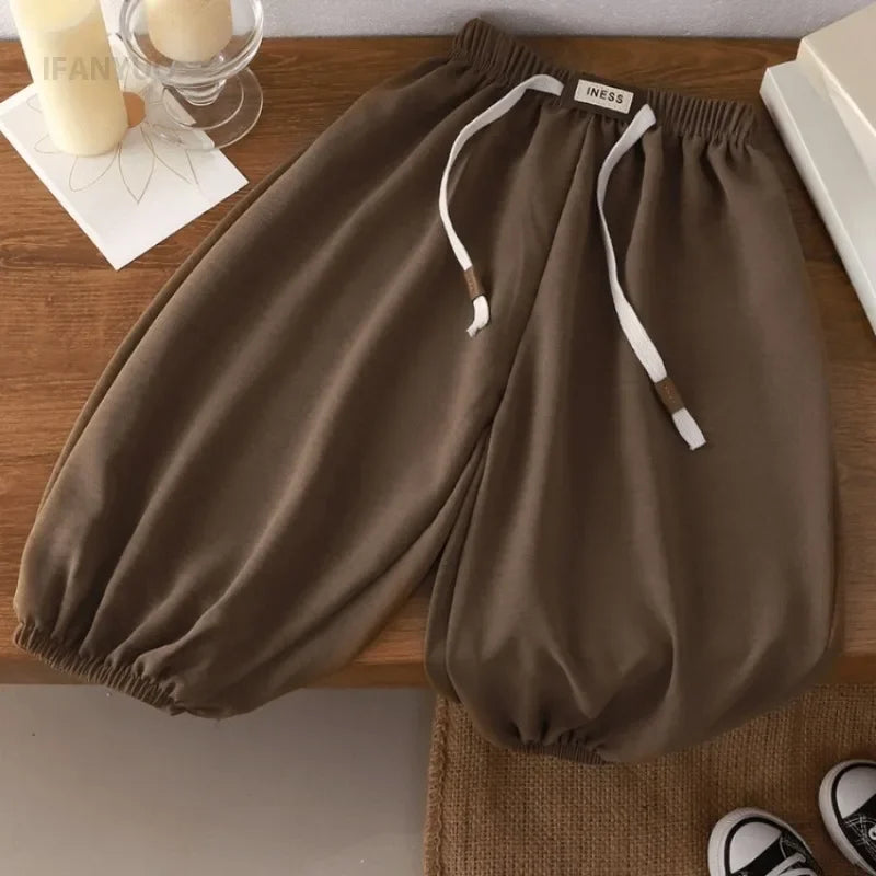 Kids' Long Pants Summer Korean Style Loose Fit Unisex Casual Solid Color Mosquito-Proof Cuffed Pants for Boys Girls Baby