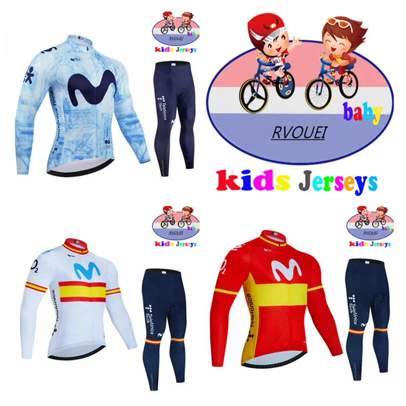 Baby Movistar Cycling Clothing Breathable Children Long Sleeve Jersey Set Breathable Sportswear Kids Bicycle Maillot Ciclismo