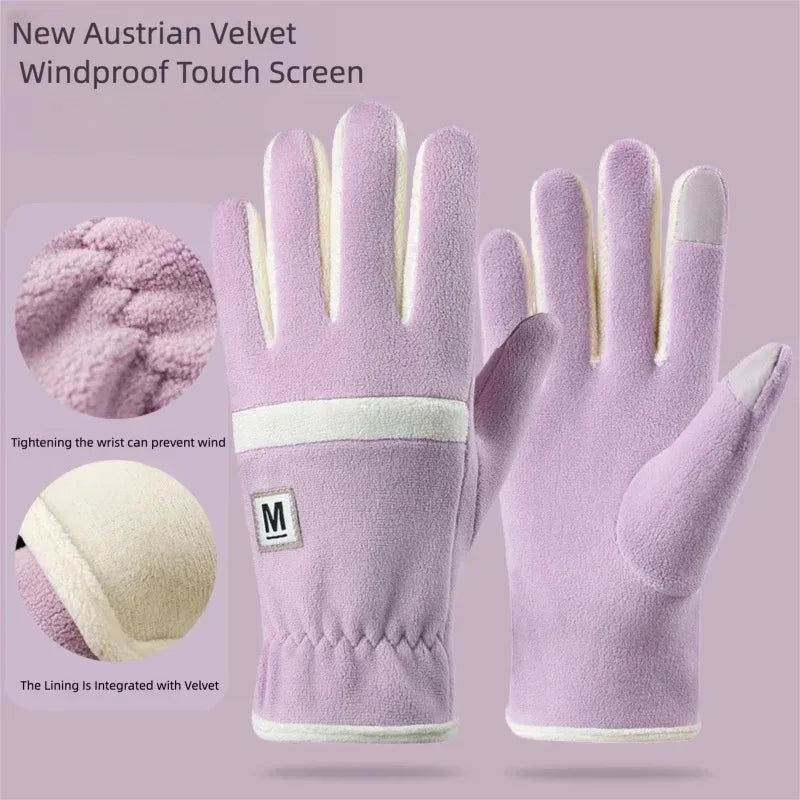 Winter Cycling Gloves for Women, Windproof Gloves for Sports and Running, Fleece-Lined and Thickened Thermal Gloves, Touchscreen Gloves