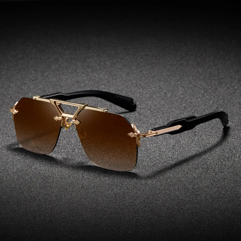 New Man Sunglasses Steampunk Double Girder Design Frameless Pilot Eyewear UV Protection Retro Protective Glasses
