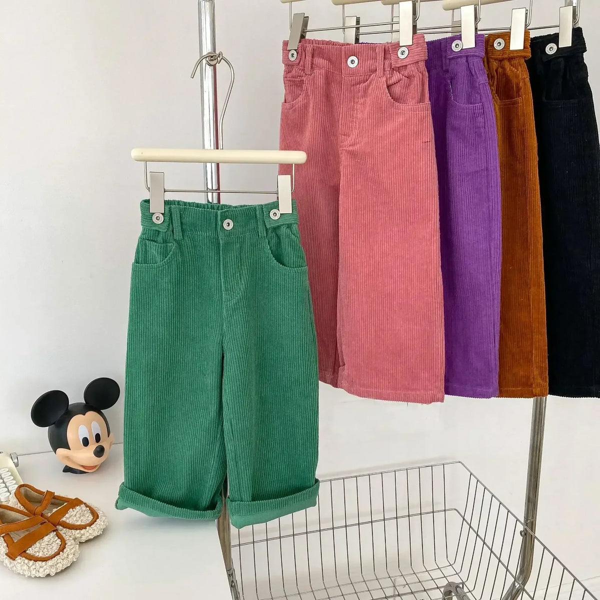 Children Clothing Kids Casual Pants Spring Autumn 2026 New Korean Style Solid Color Loose Simple Wide Leg Girls Corduroy Pants
