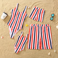Striped Swimsuits Family Matching Outfits Mother Daughter Swimwear Mommy and Me Bikini Clothes Mohte Kids Swimming Dress
