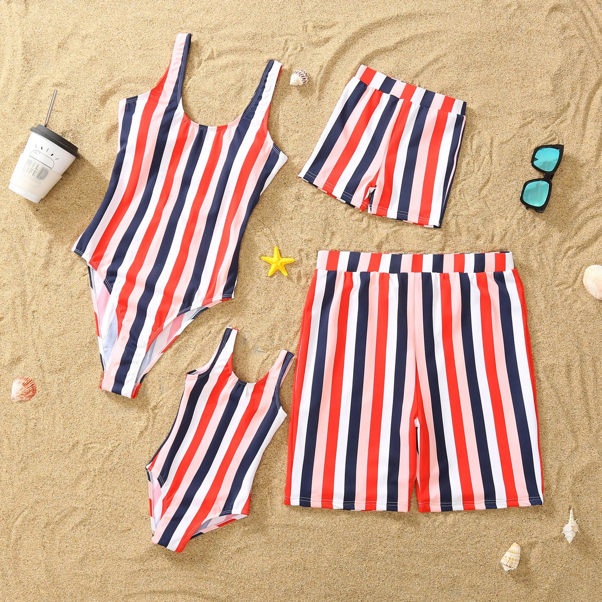 Striped Swimsuits Family Matching Outfits Mother Daughter Swimwear Mommy and Me Bikini Clothes Mohte Kids Swimming Dress