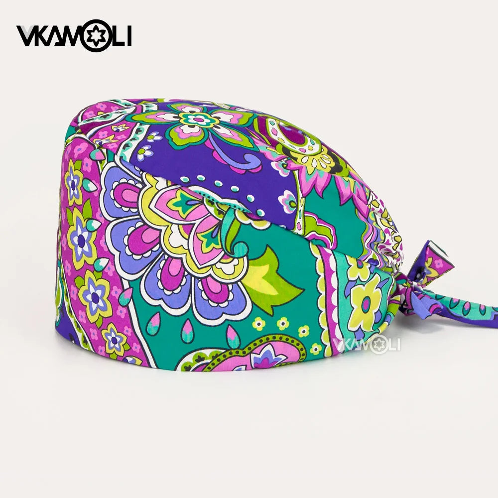 Flower printing hats scrubs women hats Health service Workers adjustable caps beauty salon Work Frosted cap lab pet store hats