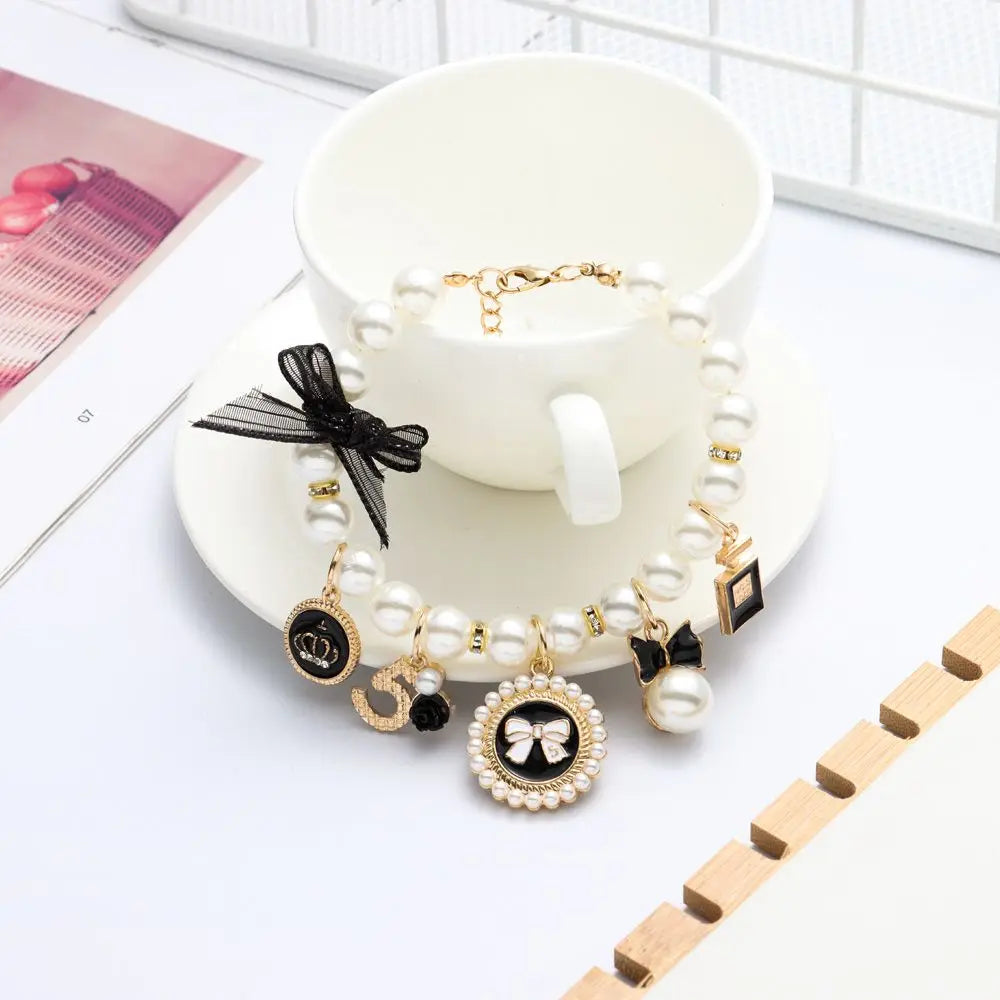 Pet Products Cat Jewelry Cute Collar Dog Cat Princess Bow Necklace Pet Pearl Collar Adjustable