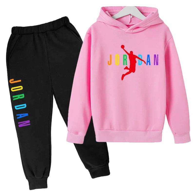 Boys Basketball Player Print 2Pcs Tracksuit Kids Hoodie + Jogger Pants Set Children Spring Autumn Casual Sports Outfit
