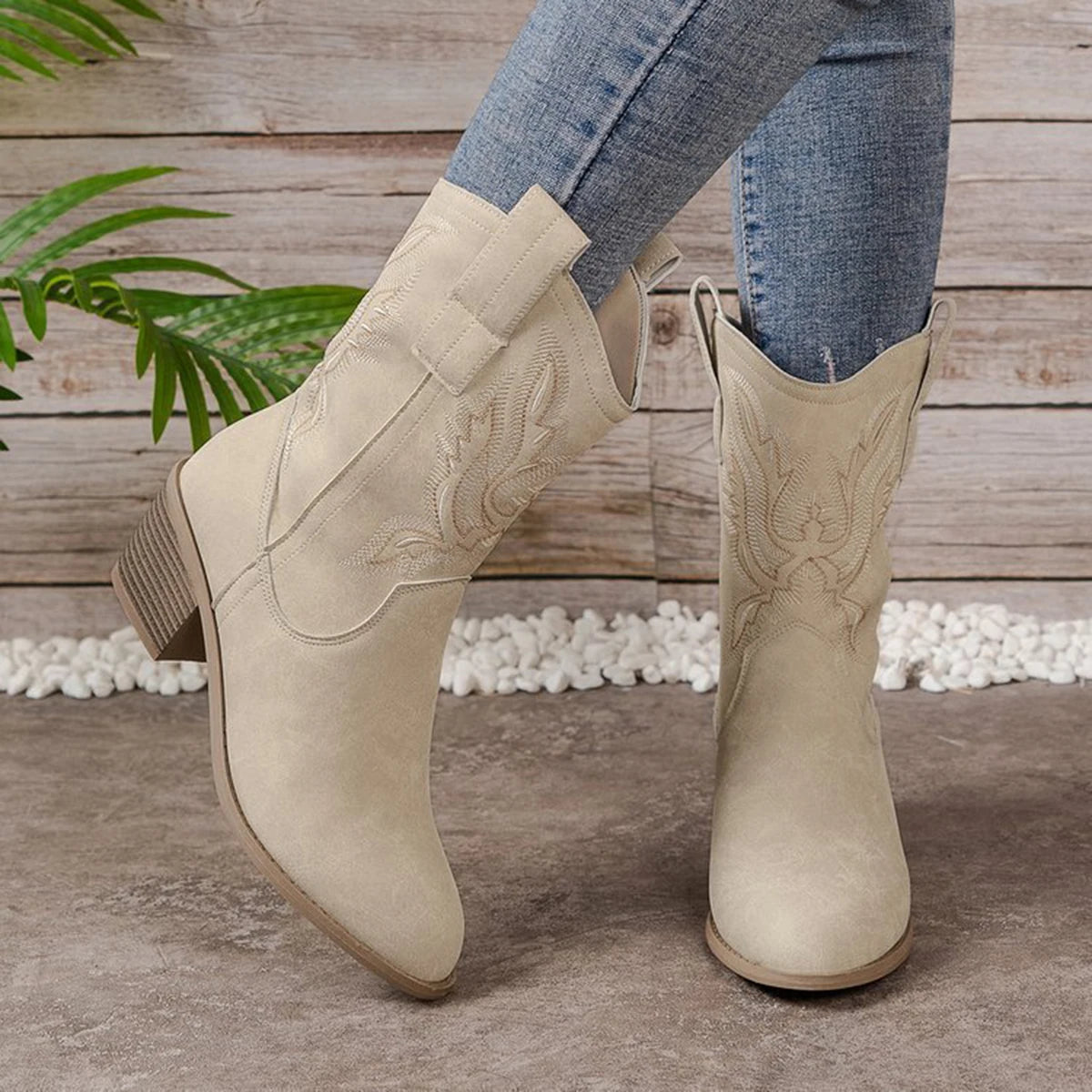 Shoes for Women New Embroidered Western Cowboy Boots Women Autumn Pointed Toe Thick Heel High Knee Boots Woman Botas De Mujer