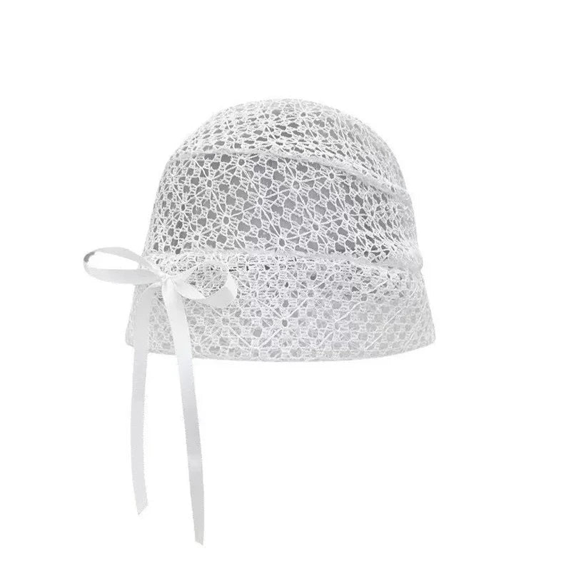 Women's Hat Hollow Bow Solid Color Simple Personalized Versatile Fashionable Pile Caps Girls Elastic Sweet Elegant Lace Y2k Hats