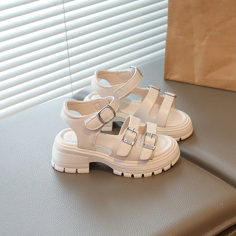 2026 Children Sandals for Girls Summer New Fashionable Double-buckle Comfortable Soft Sole Casual Thick Bottom Kids Beach Shoes