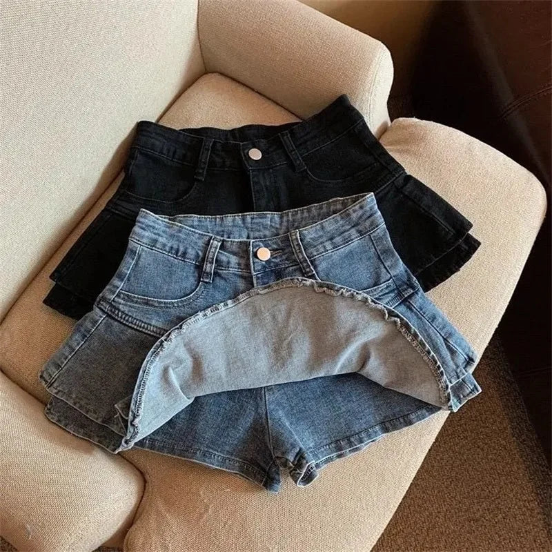 Kids Girls Denim Skirt Pants Korean Children's Clothes 2025 Children High Waist Cake Short Skirts Spring Summer Jean Skirt Pants