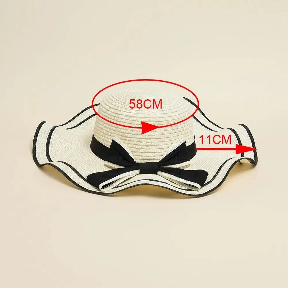2024 Summer Hats For Women Sun Hat Beach Ladies Fashion Flat Bowknot Panama Lady Casual Sun Hats For Women Straw Hat