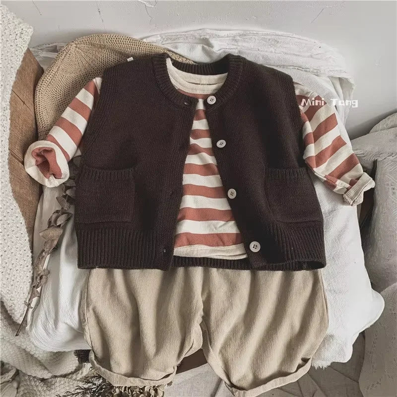 Children Sweater Vest Autumn Winter 2026 New Fashion Boys Girls Baby Knitted Cardigan Coat Kids Clothing