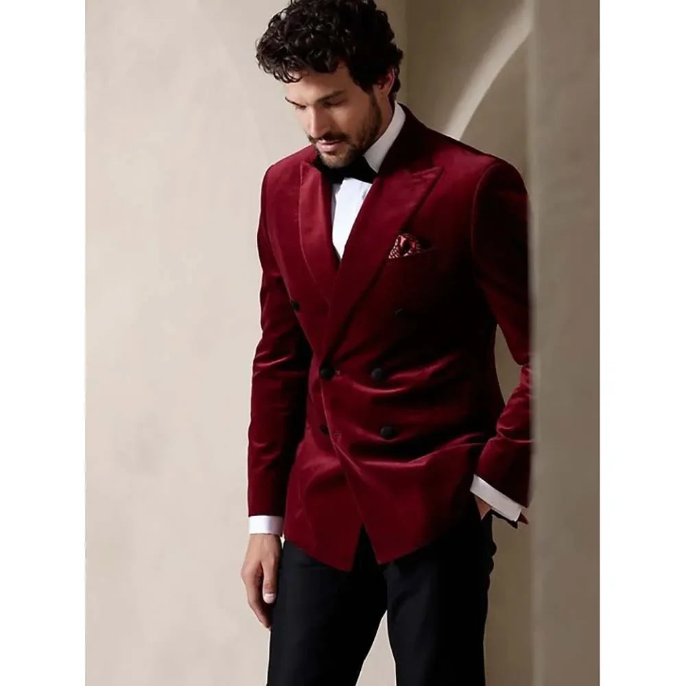 Velvet Double Breasted Blazer 1 Piece Slim Fit Smoking Suit Jacket for Men Fashion Party Groom 2025 Wedding Slim Fit Outfits