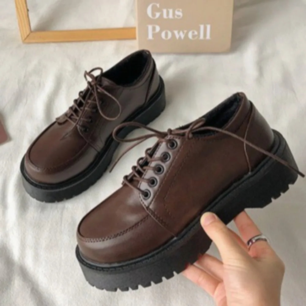 Loafers Women's Spring and Autumn Platform Lace-up High-heeled Single Shoes New Uniform Small Leather Shoes Women Pumps