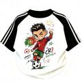2026 Kid Adults Cartoon Soccer Player Print Shoulder T Shirt Top Tier Football Stars Short Sleeve Football Fans Parent-Child Top