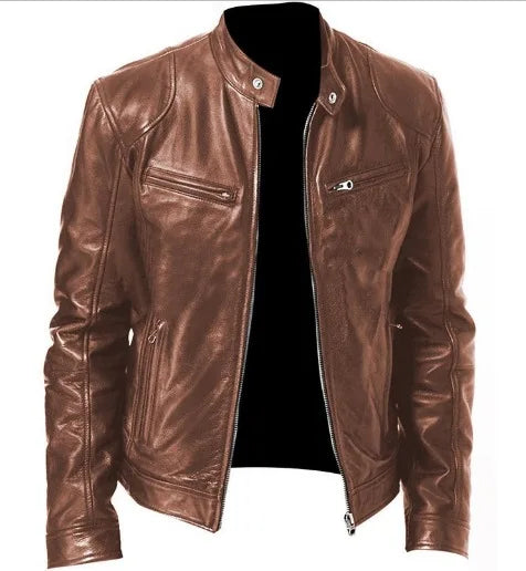 Men Coats Pu Jackets Thick Warm Coat Stand Collar Full Sleeve Zipper Jacket Open Stitch Casual Regular Autumn Winter 2024