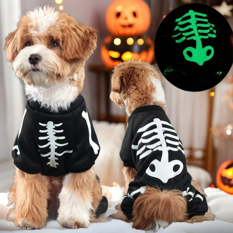 Pet Clothes,Halloween Ones Featuring Glow-in-the-dark Skull Bones with Four Legs,festive Pet Supplies Dog Clothing Sweatshirt