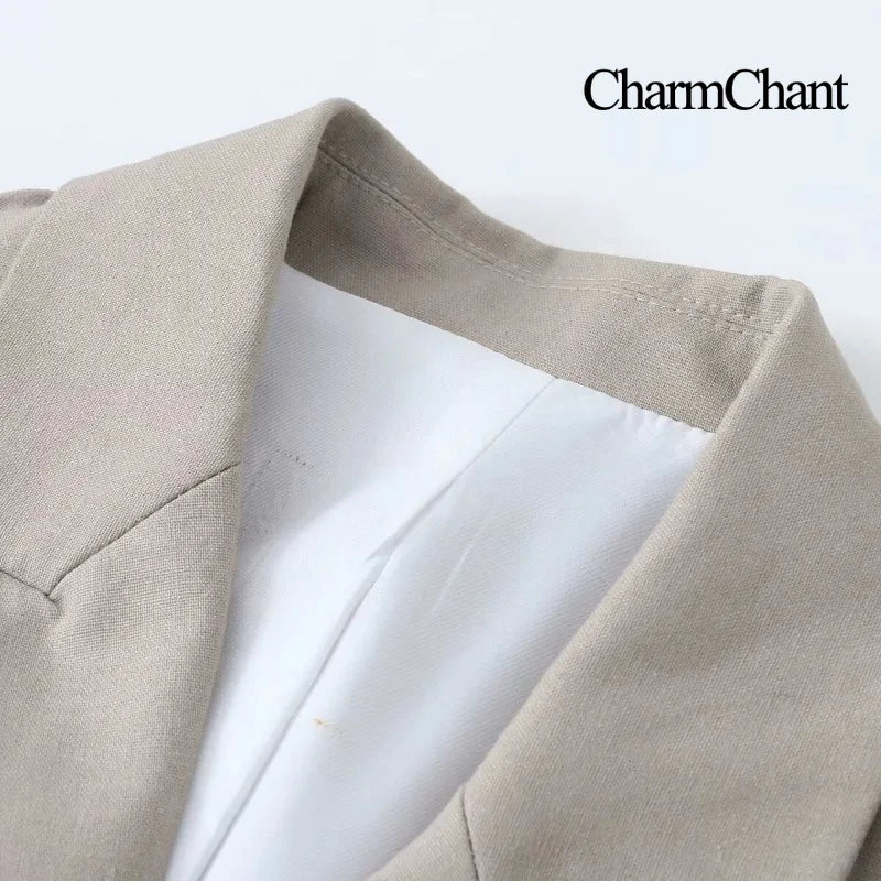 Charmchant Women's  Minimalist Oversized Linen Blazer High Quality Long Sleeve Outerwear Jackets Casual Office Wear Spring 2026