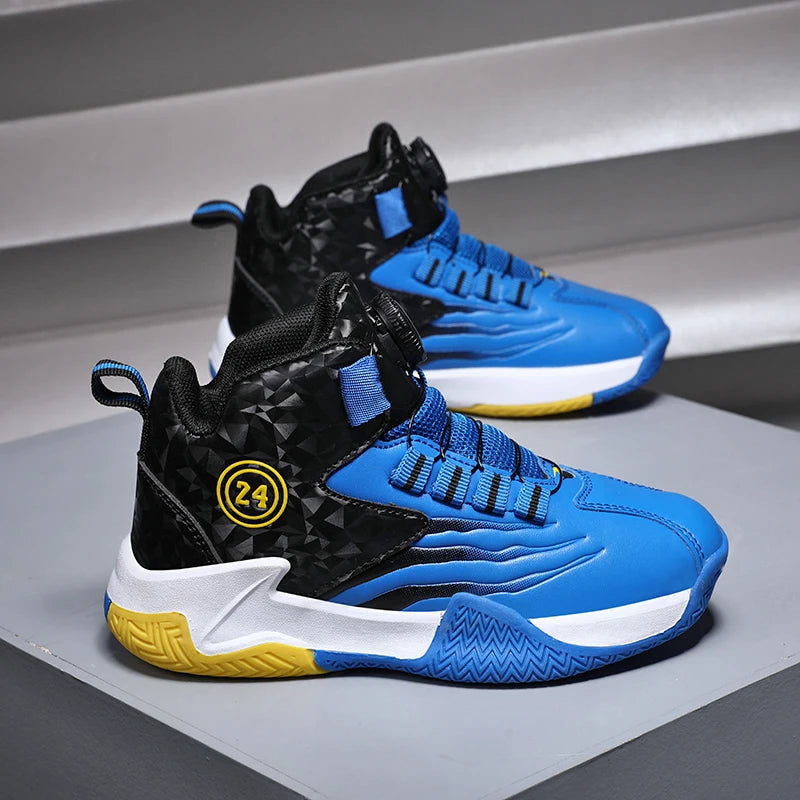 Children Basketball Sports Shoes Swivel Button Casual Shoes Four Seasons Kids Mesh Sneaker Non-slip Boys Girls Outdoor Training