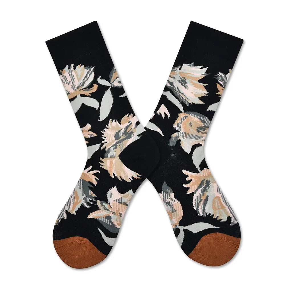Trendy and Personalized Men Socks Hip Hop Oil Painting Abstract Sock Mouth Letter Embroidery Autumn Mid Tube Socks Women носки