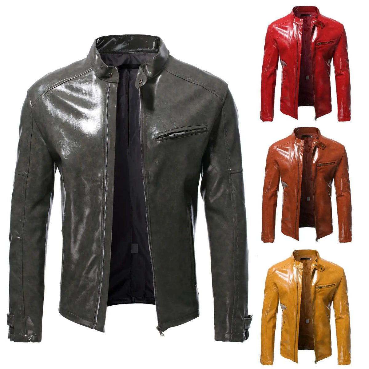 Men Clothing 2025 Mens Fashion Leather Jacket Slim Fit Stand Collar PU Jacket Male Anti-wind Motorcycle Zipper Jackets Men