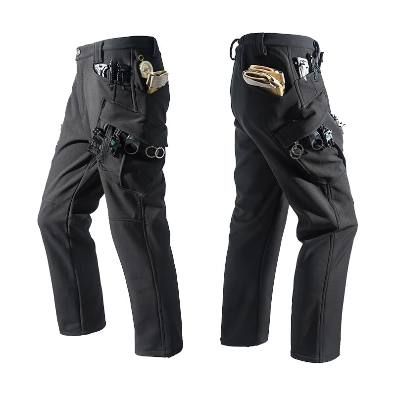 Men Winter Autumn Warm Fleece Pants Waterproof Hiking Camping Climbing Cargo Military Tactical Casual Trousers Softshell Elastic