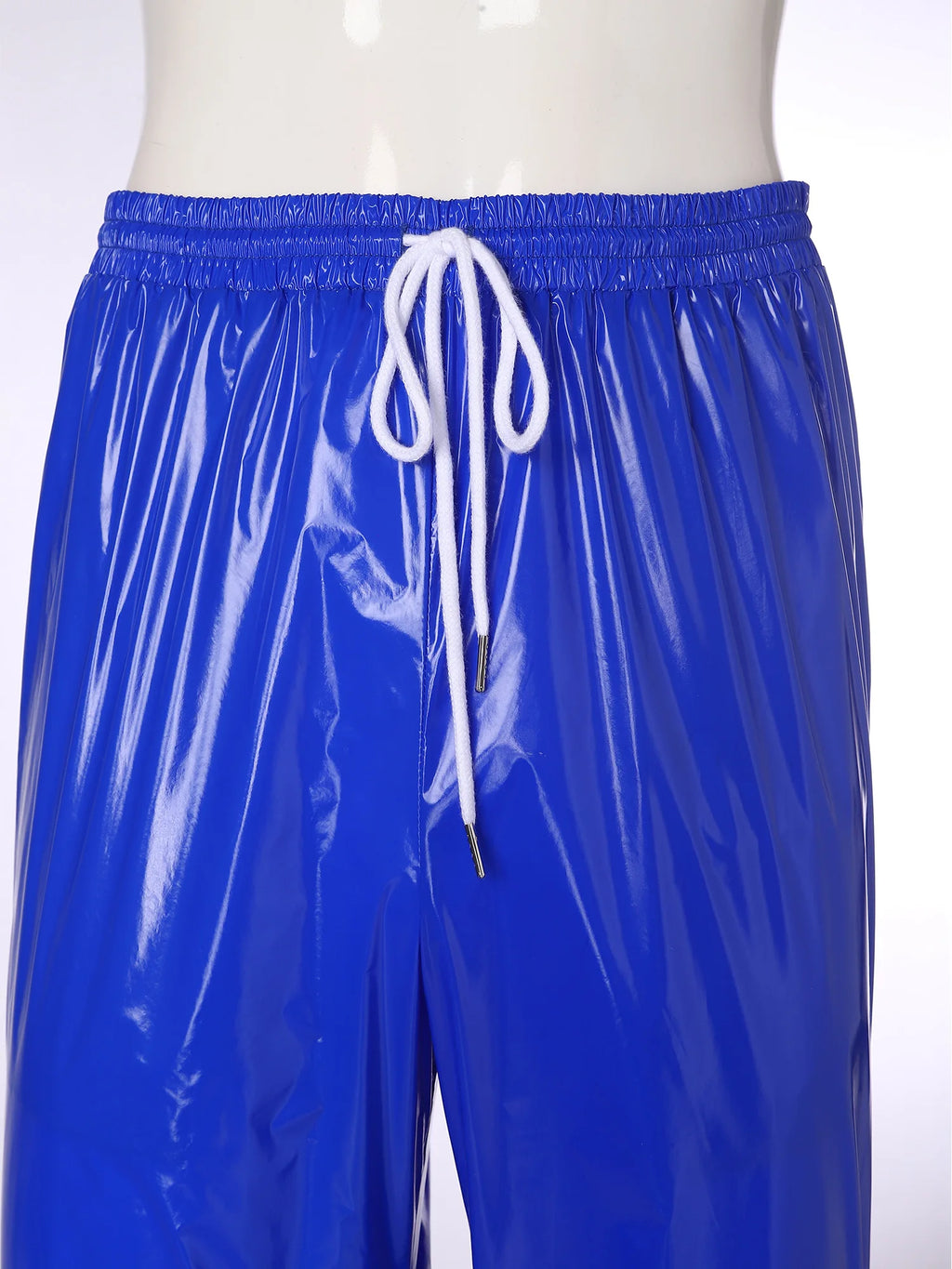 Mens Shiny Waterproof Jogging Pants Y2K Drawstring Waistband Side Pockets Trousers Track Baggy Glossy Pants Hip Hop Trousers