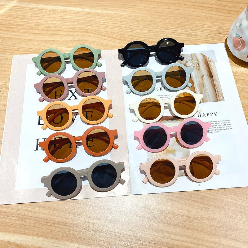 Korean Children's Sunglasses Retro Solid Round Frame Small Face Sunglasses Ultraviolet-proof Convenience Glasses Kids Glasses
