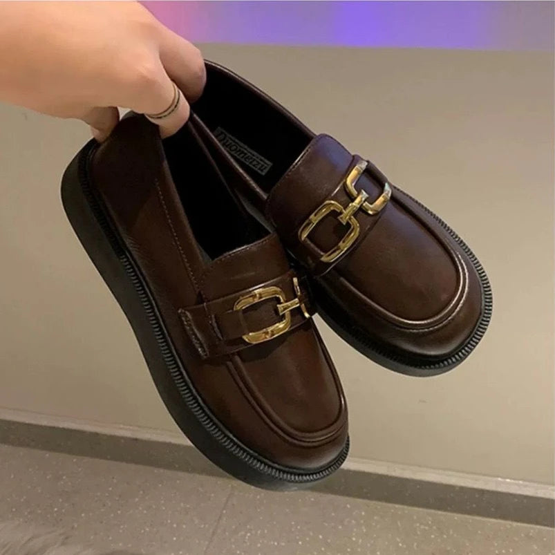 Woman Pumps Cute Black Loafers Low Heel Elegant Shoes For Women Luxury Leather Casual Kawaii Social Premium Fashion Offer
