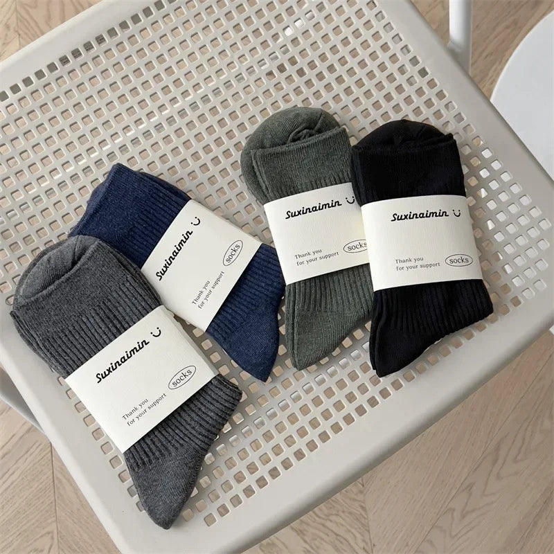 Mens Socks Casual Fashion  Men Business Male Breathable Elastic Cotton Long Socks Solid Color Black Blue Gray SocksAutumn Winter
