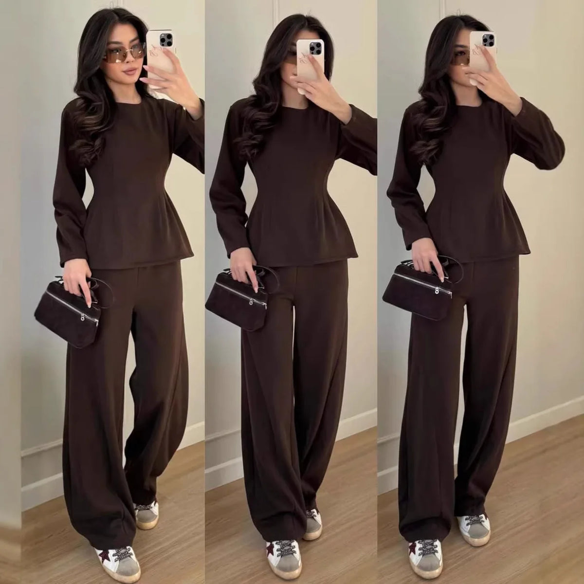 Women Sports Suit Top Wide Leg Pants 2 Piece Sets Round Collar Sweatshirt Trousers Tracksuit Sportswear Outfits Spring 2026