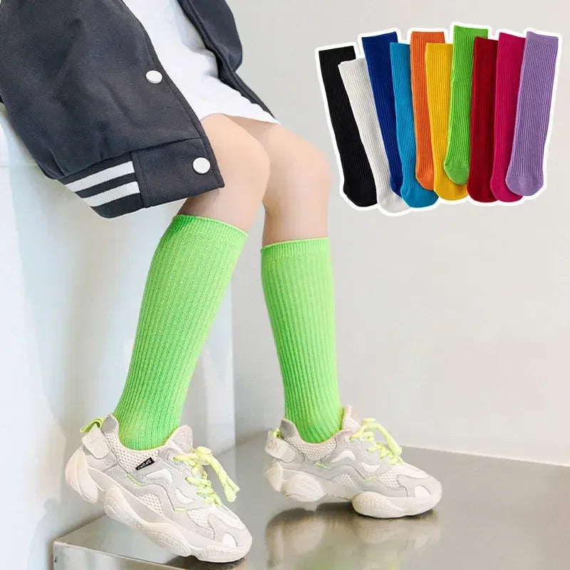 Solid Color Knitted Long Socks for Boy Girls Candy Color Knee High Socks Toddler Spring Autumn Soft Cotton Kids School Stockings