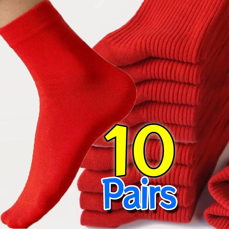 Men Women Socks Red New Year Cotton Socks Breathable Sports Comfortable Solid Color Cotton Festival Casual Lucky Red Floor Socks