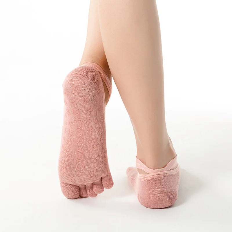 Yoga Sock Women Mid Tube Cotton Sock Silicone Indoor Fitness Pilates Sport Socks Female Floor Dance Exercise Bandage Five Toe